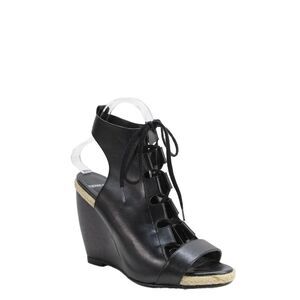 Pierre Hardy Womens Leather Lace Up Espadrille Wedge Sandals Black Size 39 9